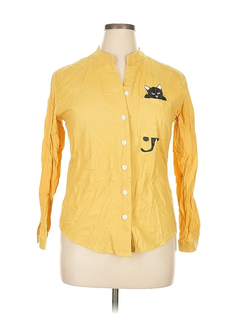 Pre-owned Unbranded 3/4 Sleeve Button Down Shirt In Yellow