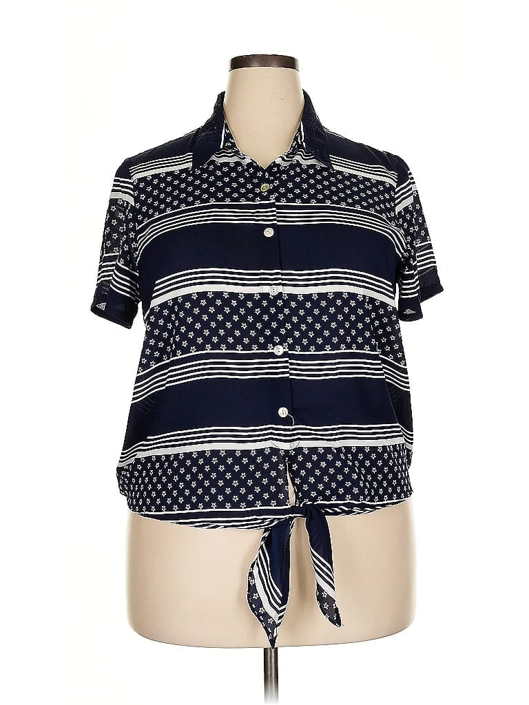 Pre-owned Alfred Dunner Short Sleeve Blouse In Blue