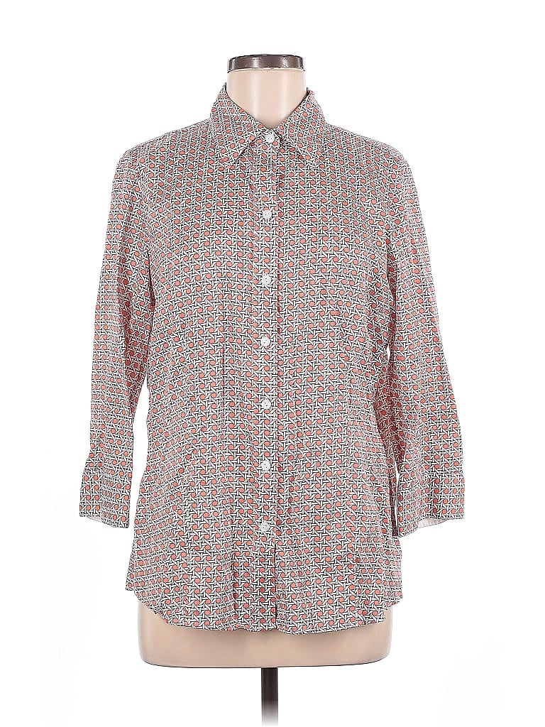 Foxcroft Print Gray Pink 3/4 Sleeve Button-Down Shirt Size 12 - photo 1