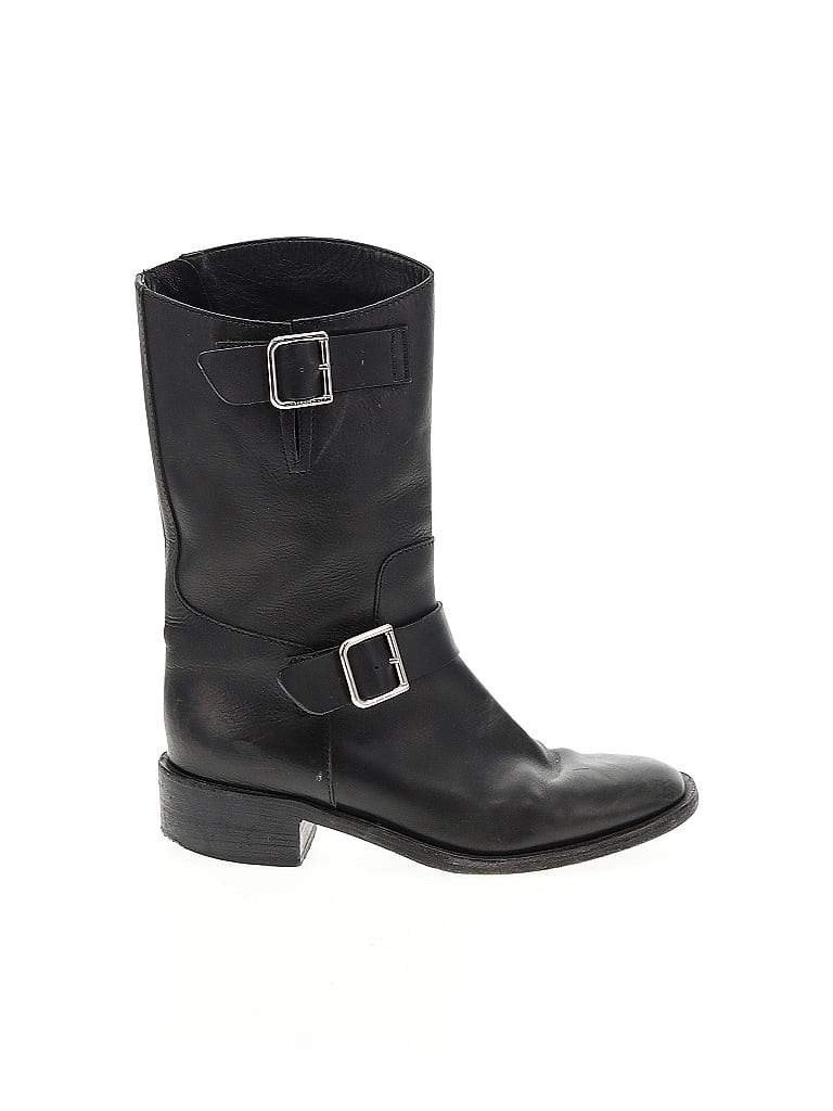 Chanel 100% Leather Black Motorcycle Boots Size EU 36 1/2 - photo 1
