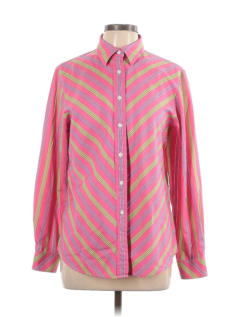Foxcroft Chevron-herringbone Stripes Pink Long Sleeve Button-Down Shirt Size 12 - photo 1