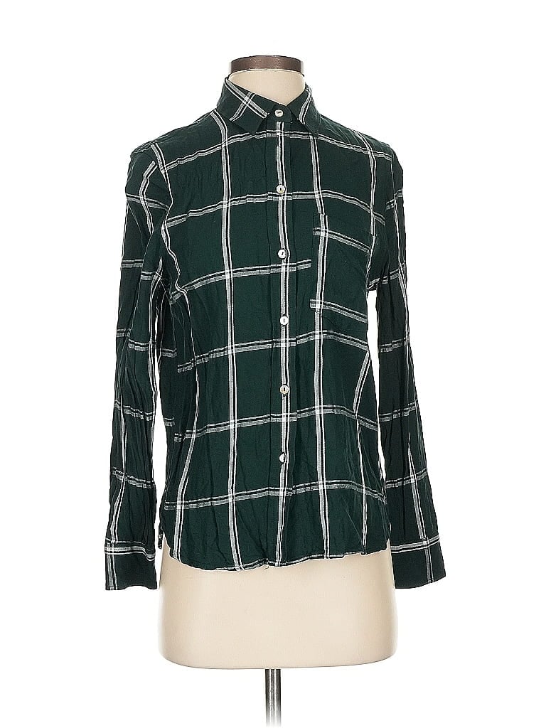 Pre-owned H&m Long Sleeve Button Down Shirt In Green