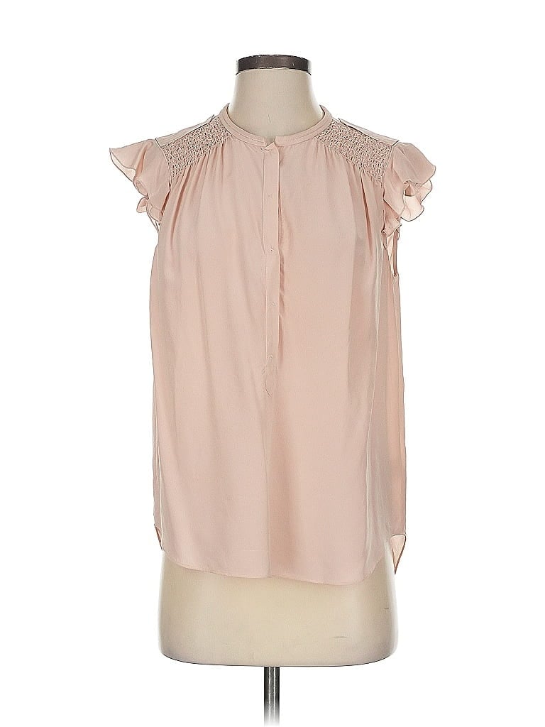 Pre-owned Rebecca Taylor Short Sleeve Silk Top Pink Ruffles Neckline Tops