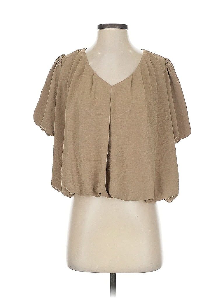 Pre-owned Pleione Short Sleeve Blouse In Brown
