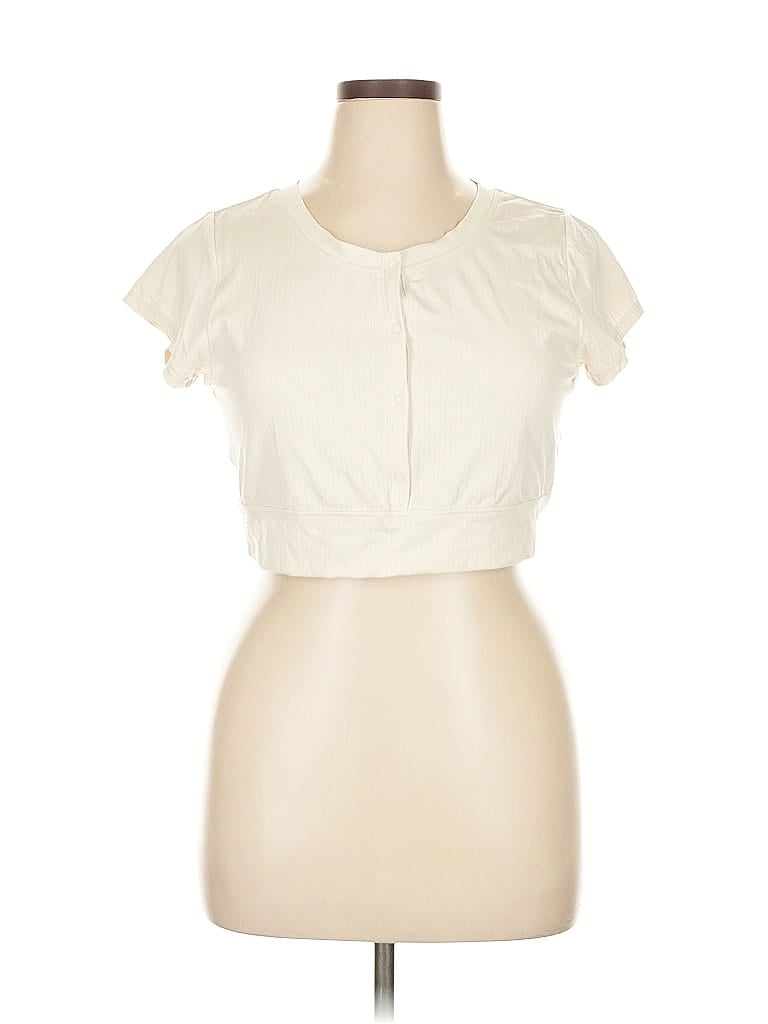 Pre-owned Offline By Aerie Short Sleeve Top Ivory Keyhole Neckline Tops In White