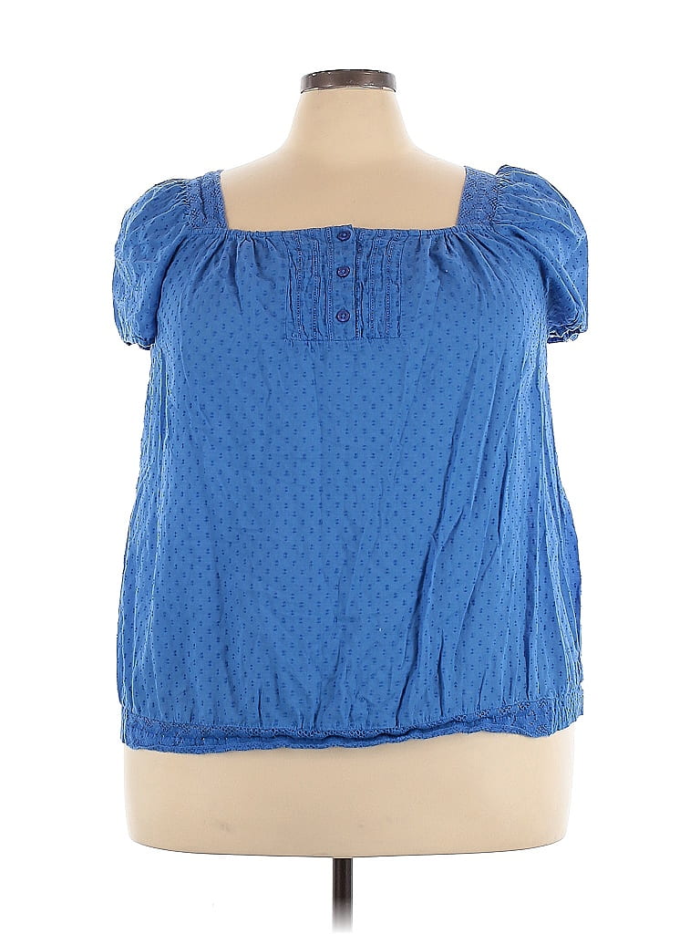 Lane Bryant Outlet 100% Cotton Blue Short Sleeve Blouse Size 22 - photo 1