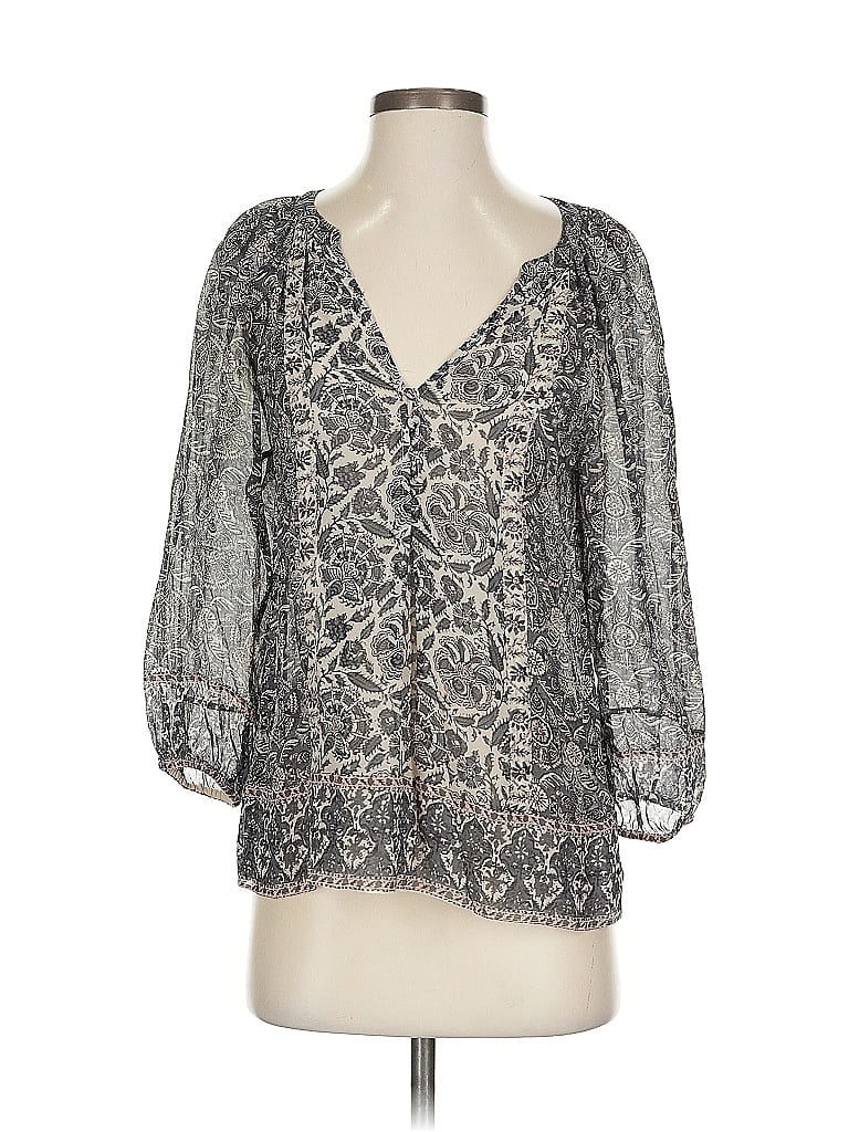 Pre-owned Joie 3/4 Sleeve Silk Top Gray Plunge Neckline Tops