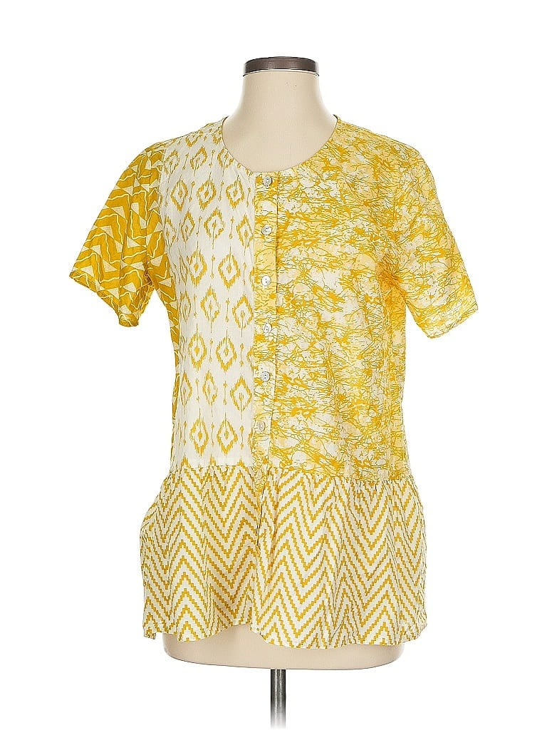 LOGO by Lori Goldstein Yellow Short Sleeve Blouse Size S - photo 1