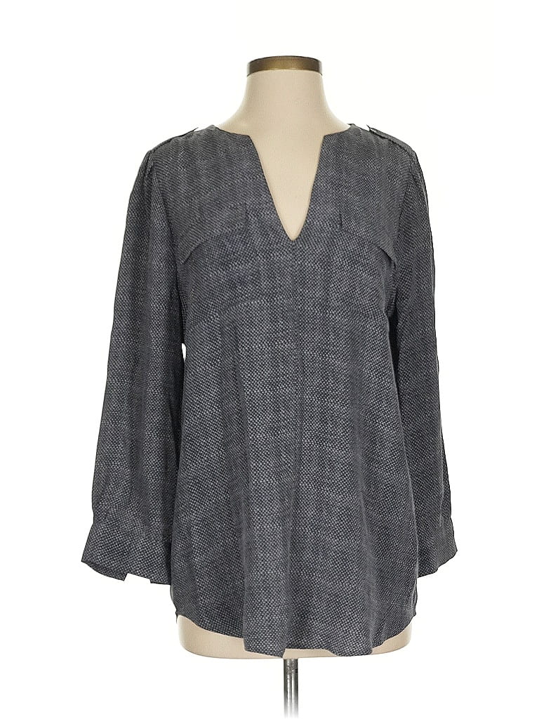 Click to view more detailed imagery on our partner's website Pre-owned Joie Long Sleeve Silk Top Gray Open Neckline Tops