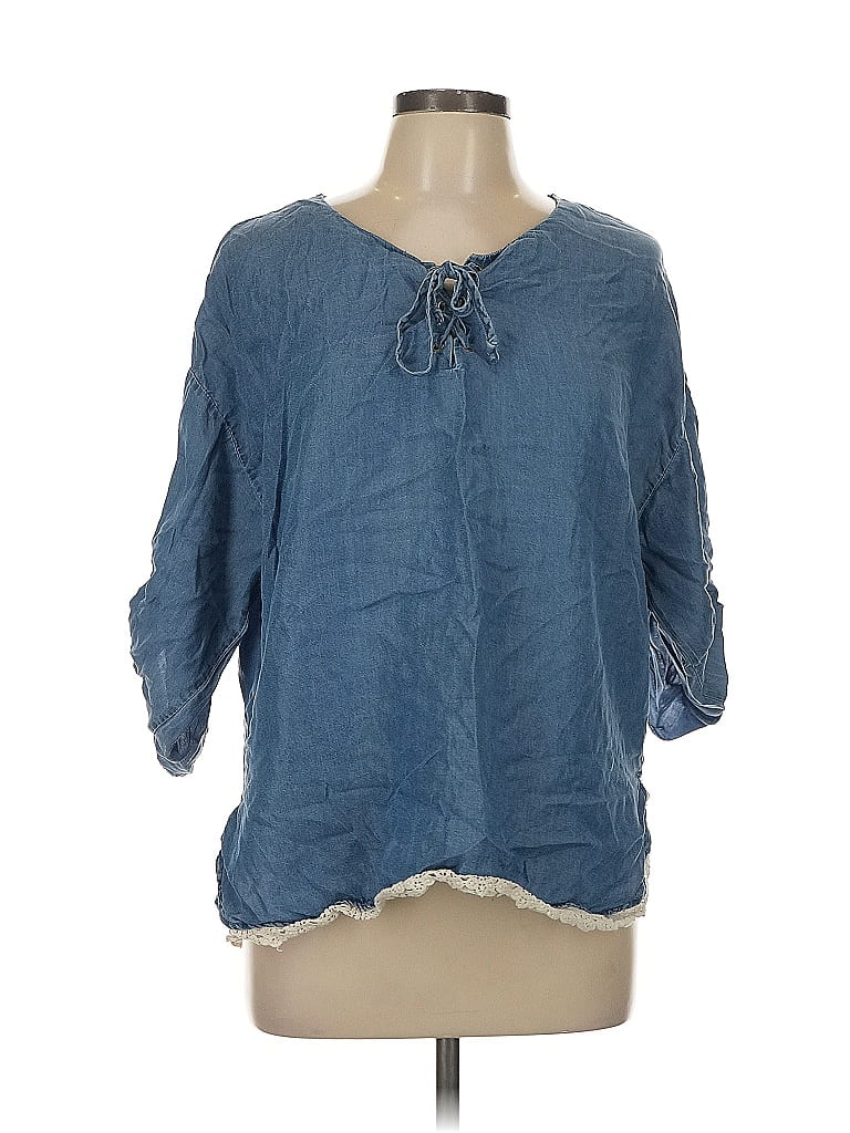 Pre-owned Signature Studio 3/4 Sleeve Blouse In Blue
