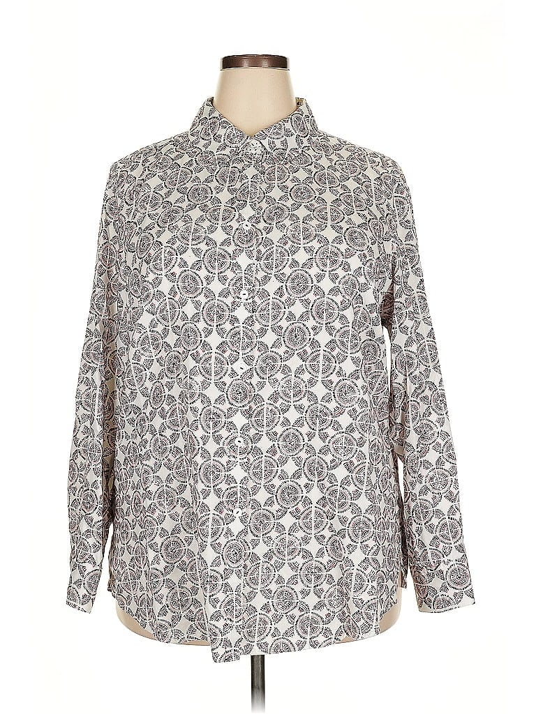 Foxcroft 100% Cotton Paisley Silver Long Sleeve Button-Down Shirt Size 18 - photo 1