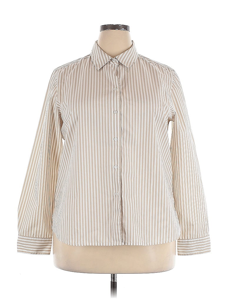 Foxcroft Stripes Ivory Long Sleeve Button-Down Shirt Size 18 - photo 1