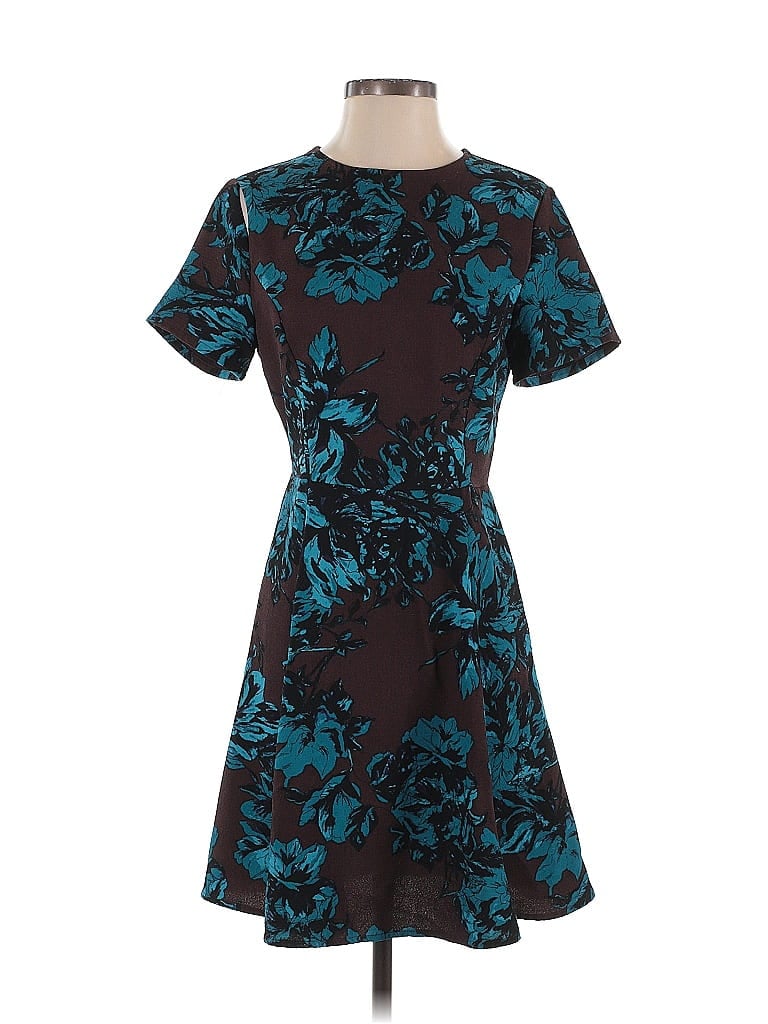 Who What Wear 100% Polyester Print Teal Casual Dress Size S - photo 1