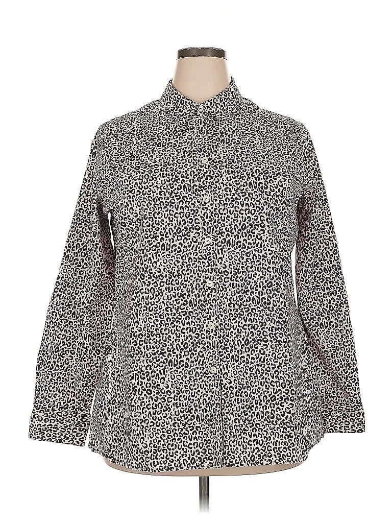 Foxcroft 100% Cotton Animal Print Gray Long Sleeve Button-Down Shirt Size 18 - photo 1