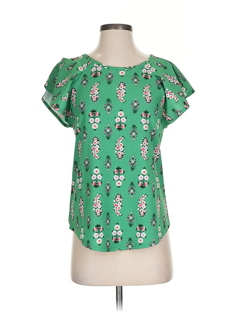 Pre-owned Ann Taylor Short Sleeve Blouse In Green