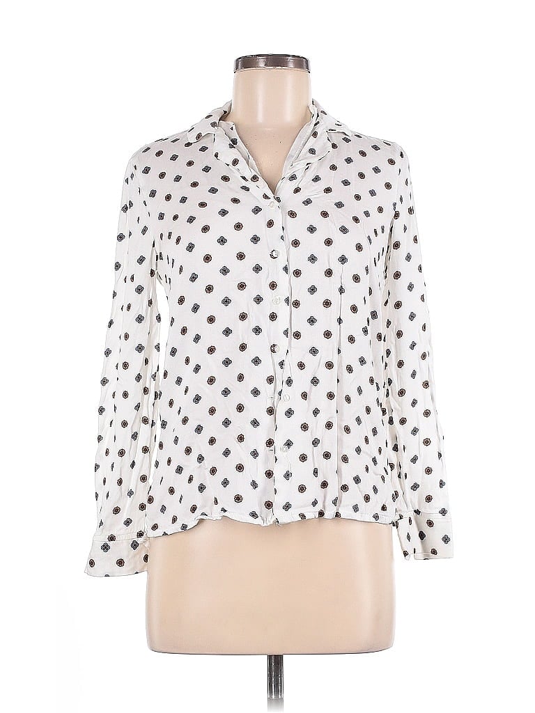 Pre-owned Mng Long Sleeve Blouse In White