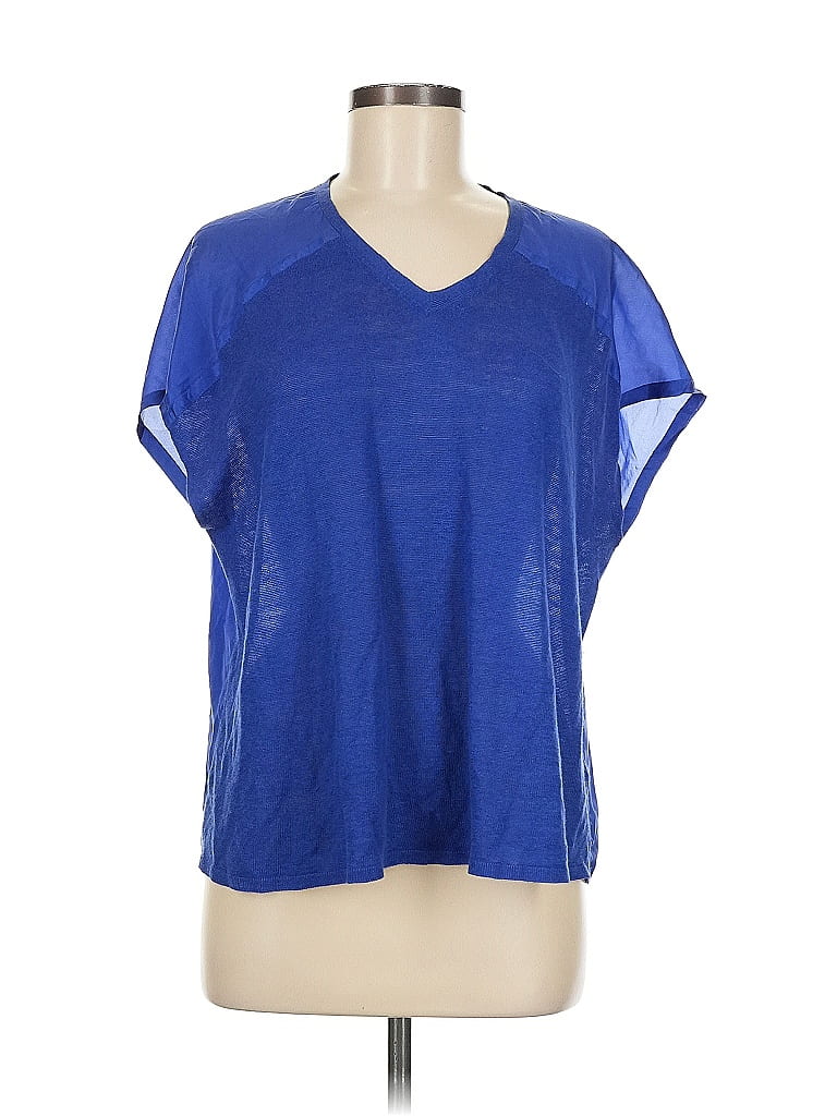 EILEEN FISHER Womens Blue Short Sleeve Scoop Neck Top