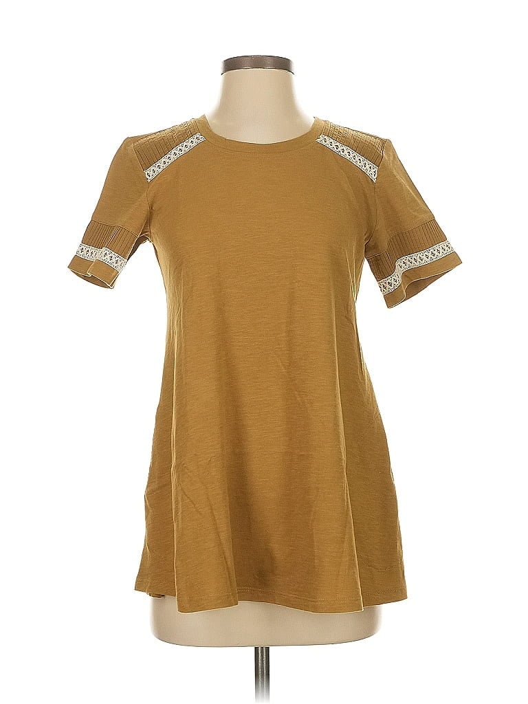 LOGO by Lori Goldstein 100% Cotton Gold Short Sleeve Top Size XXS - photo 1