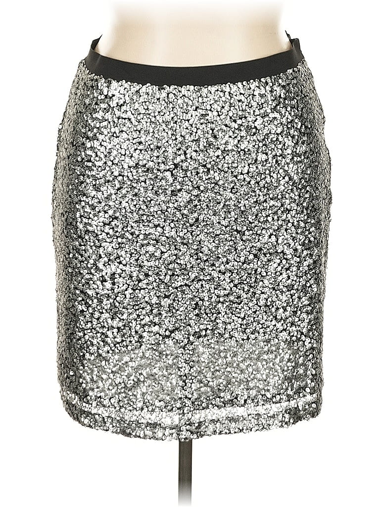 Ann Taylor LOFT Outlet 100% Polyester Metallic Silver Formal Skirt Size 14 - photo 1