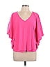 Jennifer Lopez 100% Polyester Pink Short Sleeve Blouse Size L - photo 1