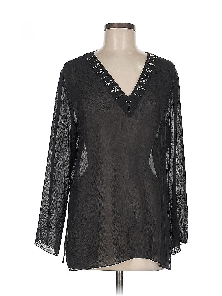 Chico's 100% Silk Black Long Sleeve Silk Top Size M - photo 1