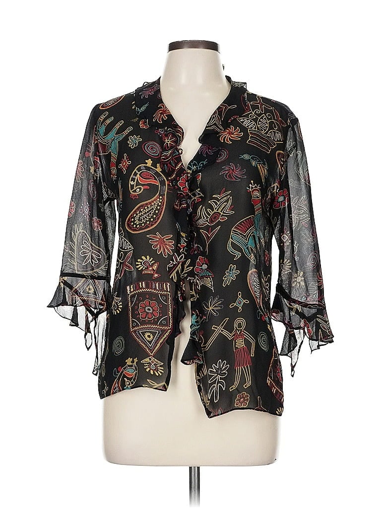 Chico's Design 100% Silk Black 3/4 Sleeve Silk Top Size M - photo 1