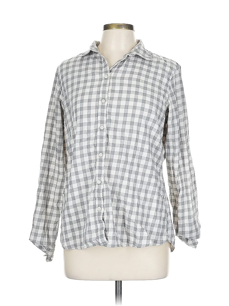 Banana Republic 100% Cotton Checkered-gingham Gray Long Sleeve Button-Down Shirt Size L - photo 1