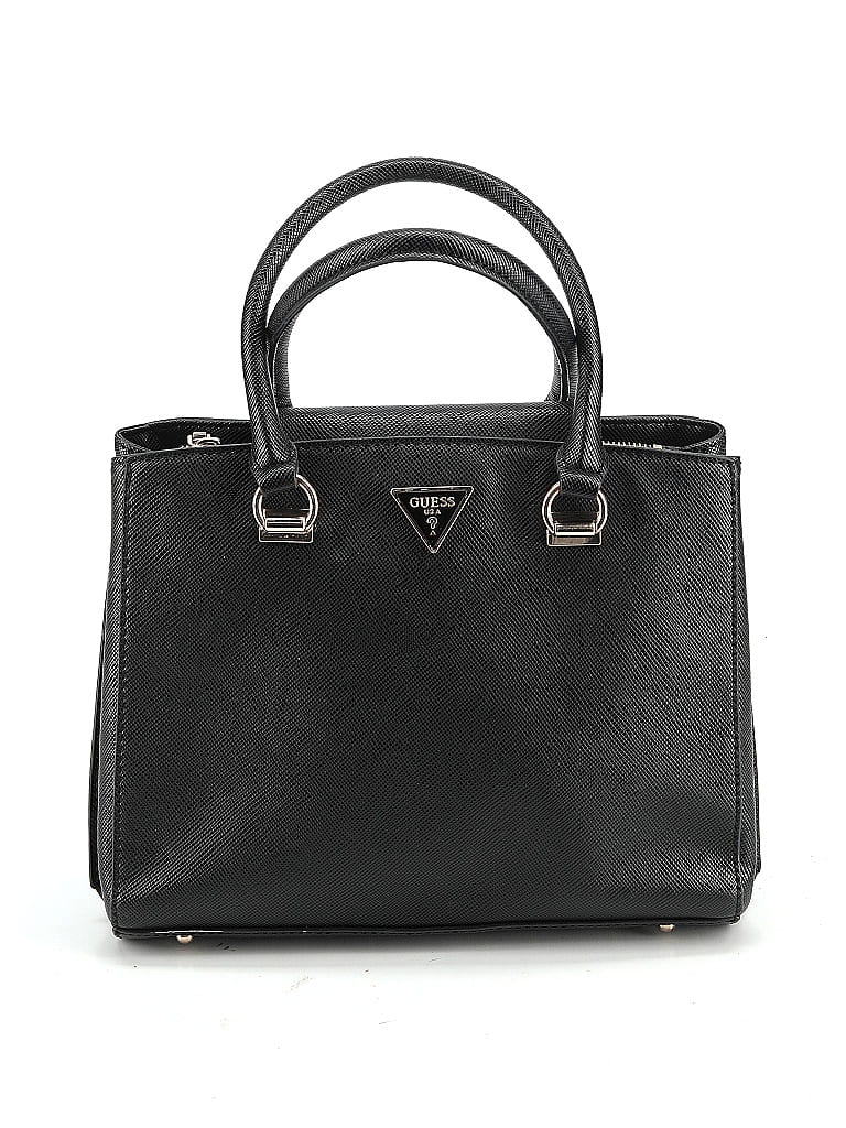 Guess Solid Black Leather Shoulder Bag One size - photo 1
