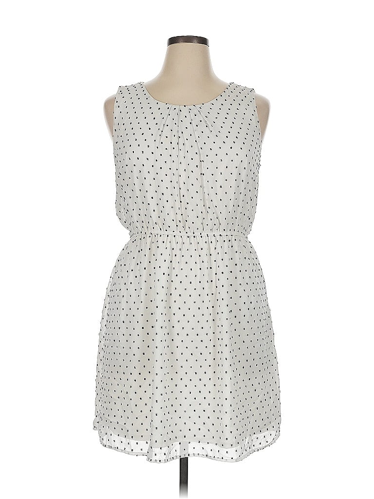 Elle 100% Polyester Polka Dots White Casual Dress Size 16 - photo 1