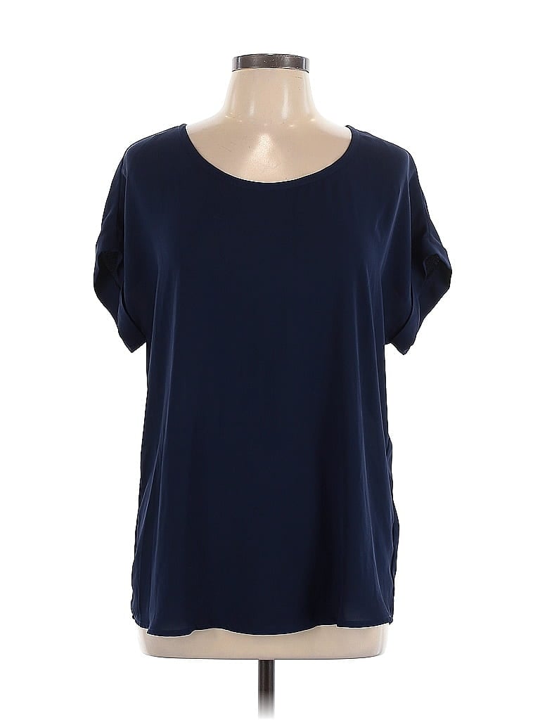 Pleione 100% Polyester Blue Short Sleeve Blouse Size L - photo 1
