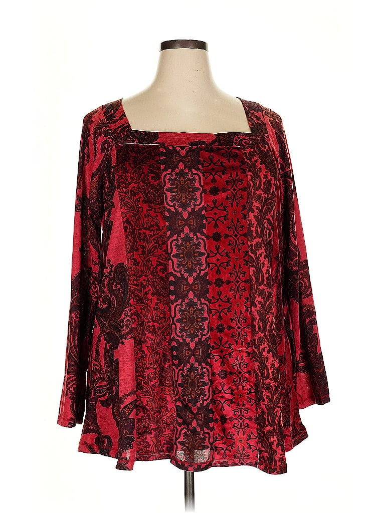 One World Paisley Red Burgundy Long Sleeve Blouse Size 2X - photo 1