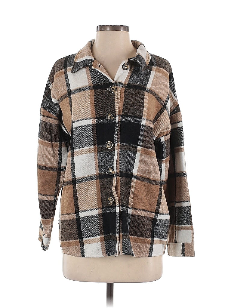12th Tribe Plaid Brown Long Sleeve Button-Down Shirt Size S - photo 1