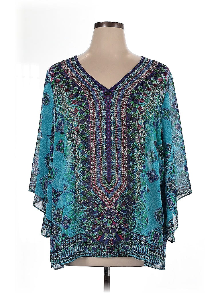 Belle By Kim Gravel 100% Polyester Teal 3/4 Sleeve T-Shirt Size XL - photo 1