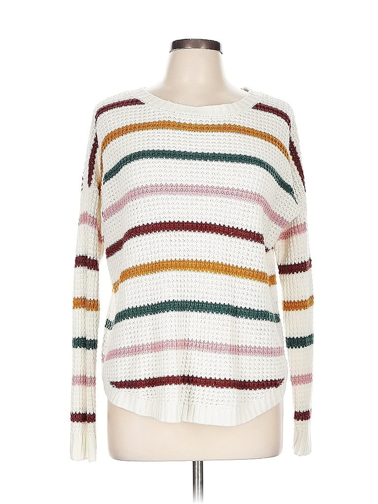 SO 100% Acrylic Stripes White Pullover Sweater Size L - photo 1