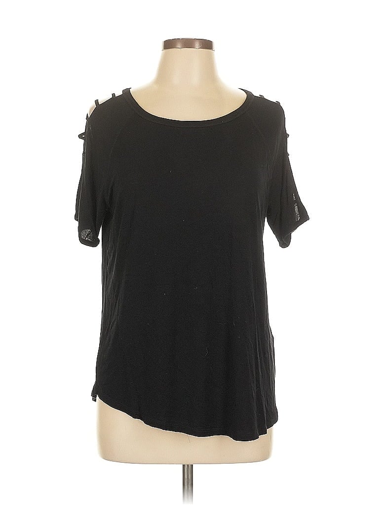 August Silk Black Short Sleeve Top Size L - photo 1