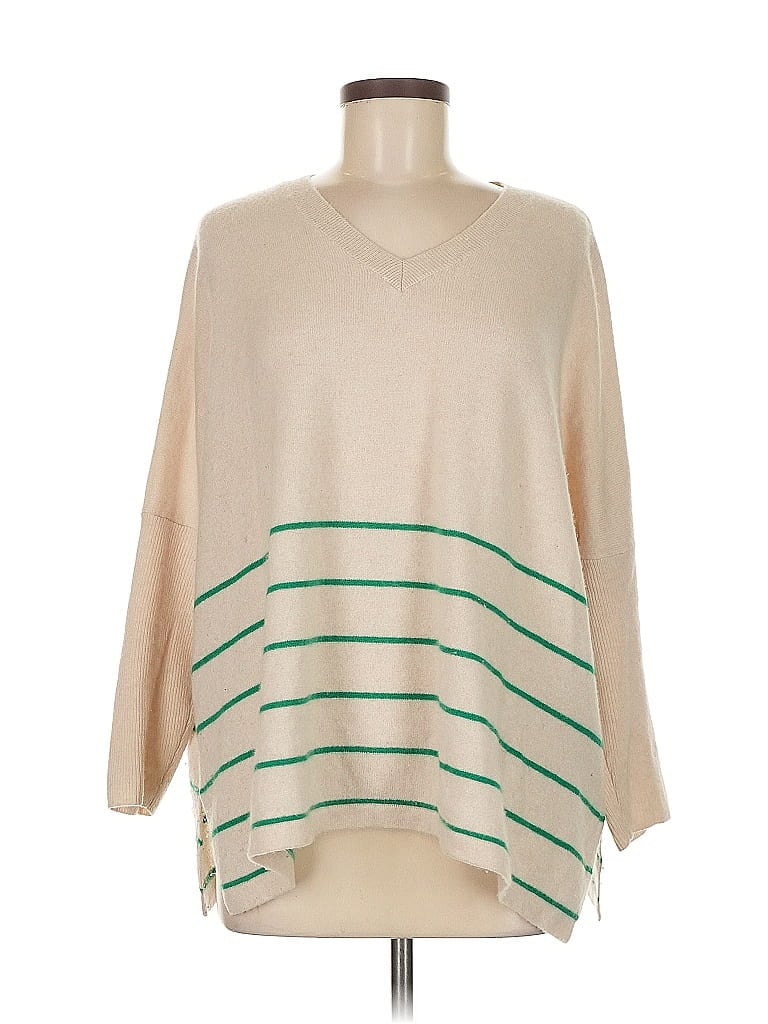 White + Warren 100% Cashmere Stripes Tan Poncho Size M - photo 1