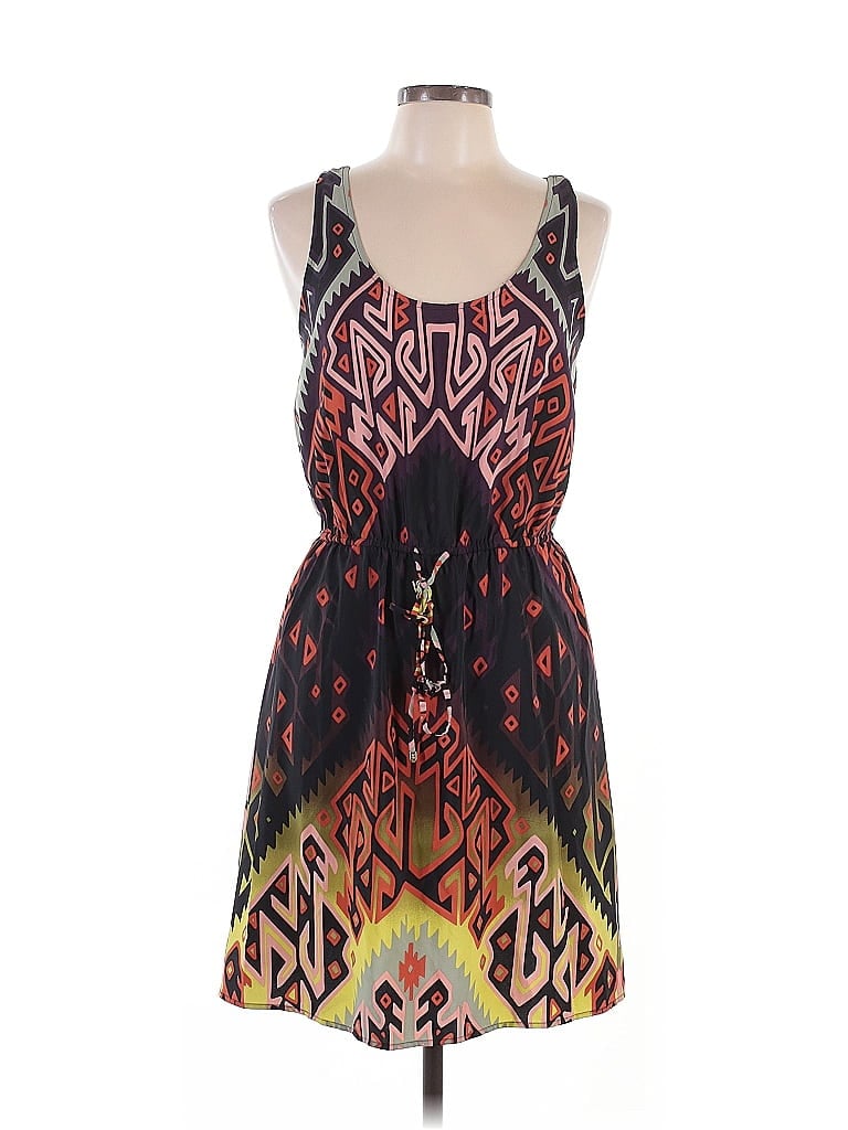 Donna Morgan 100% Polyester Print Black Purple Casual Dress Size 10 - photo 1