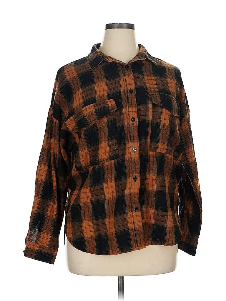 12th Tribe Plaid Brown Long Sleeve Button-Down Shirt Size 0X - photo 1