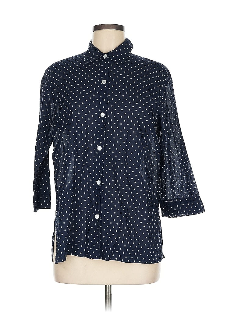 Pre-owned Lizsport 3/4 Sleeve Button Down Shirt In Blue