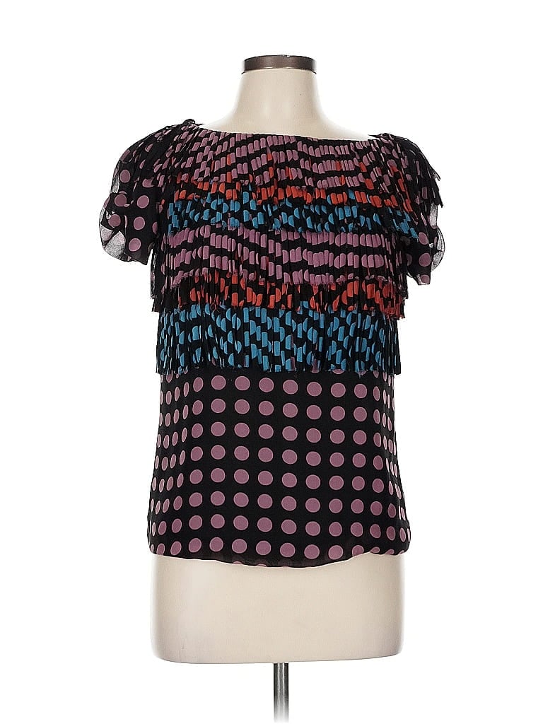 Pre-owned Sportmax Short Sleeve Silk Top Black Square Neckline Tops