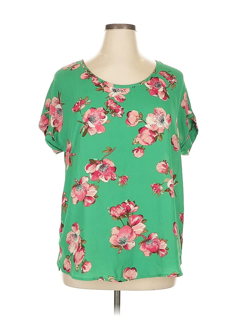 Pleione 100% Polyester Green Short Sleeve Blouse Size XL - photo 1