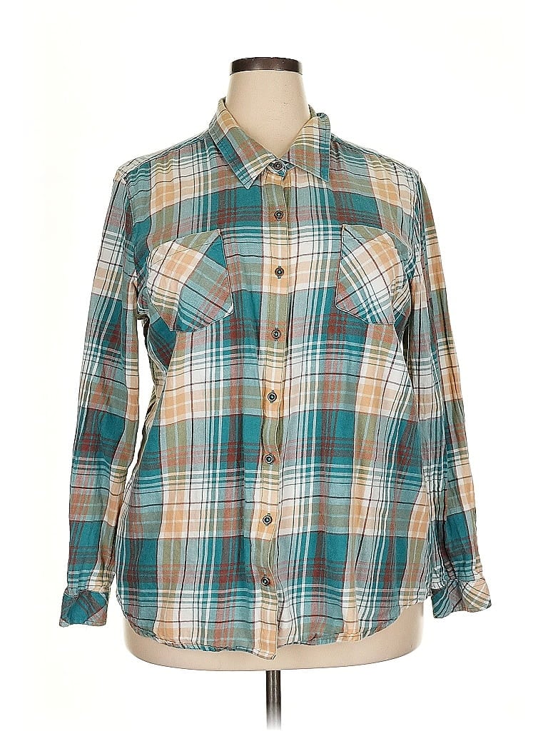 Natural Reflections 100% Cotton Plaid Teal Long Sleeve Button-Down Shirt Size XXL - photo 1