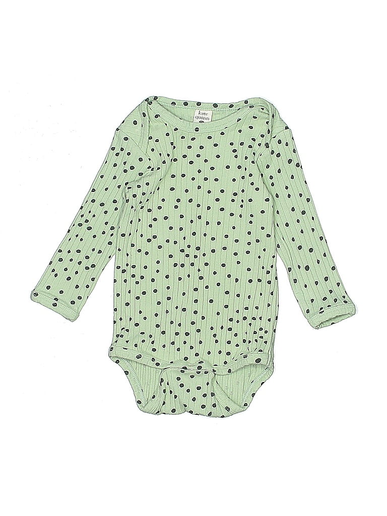 Kate Quinn Organics 100% Cotton Polka Dots Green Long Sleeve Onesie Size 6-12 mo - photo 1