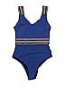 Cupshe Chevron-herringbone Blue One Piece Swimsuit Size S - photo 1