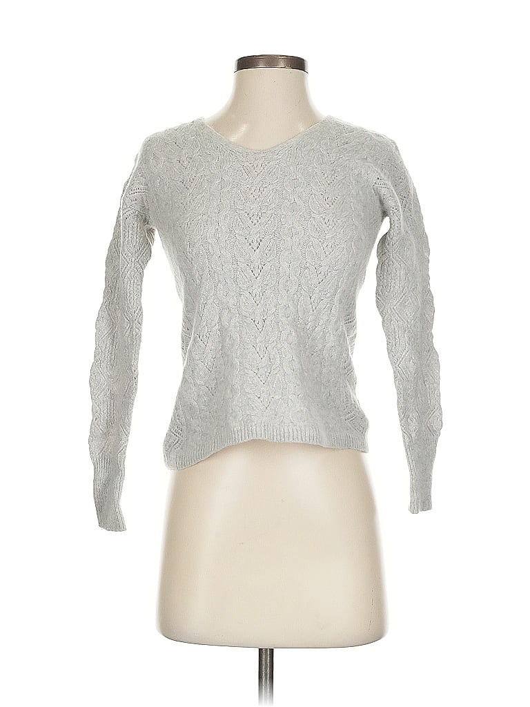 C by Bloomingdales 100% Cashmere Chevron-herringbone Silver Cashmere Pullover Sweater Size XS - photo 1