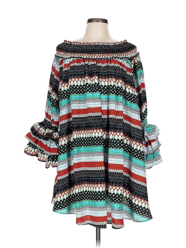 Gracia 100% Polyester Print Teal Casual Dress Size L - photo 1