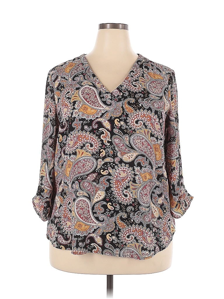 Daniel Rainn 100% Polyester Paisley Gray 3/4 Sleeve Blouse Size XL - photo 1