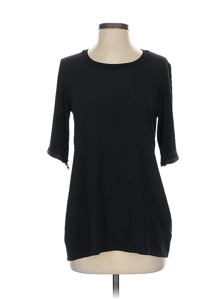 Click to view more detailed imagery on our partner's website Pre-owned Drew 3/4 Sleeve Silk Top Black Boatneck Tops