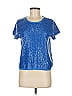 J.Crew Collection 100% Merino Metallic Blue Short Sleeve Top Size M - photo 1