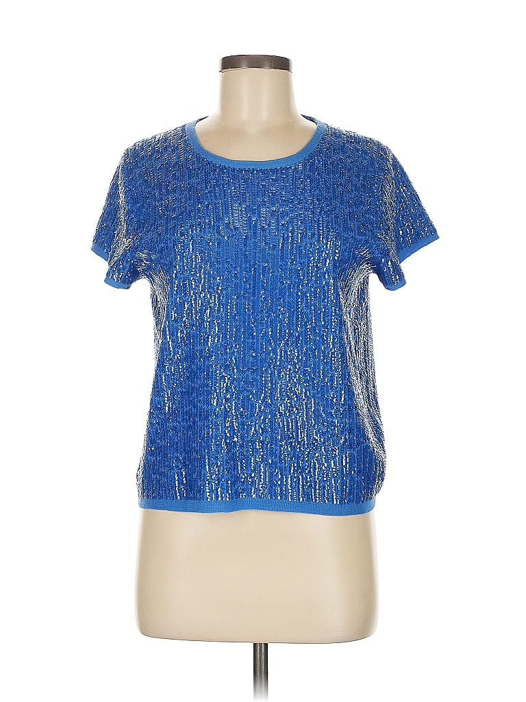 J.Crew Collection 100% Merino Metallic Blue Short Sleeve Top Size M - photo 1